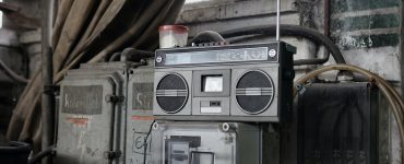 Retro radio tape recorder in workshop