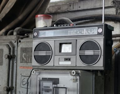 Retro radio tape recorder in workshop