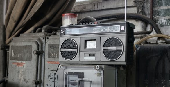 Retro radio tape recorder in workshop