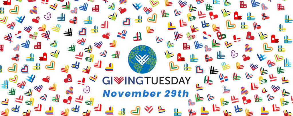 Heart-shaped icons with the logo of Giving Tuesday in the center and the date November 29th