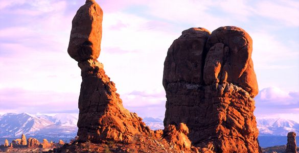 Rocky landscape with a large balanced rock called "Balanced Rock".