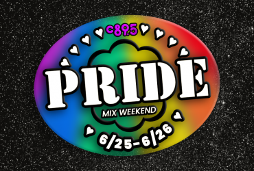 An oval logo rainbow on a starry background with the word "Pride" in the center and "Mix Weekend