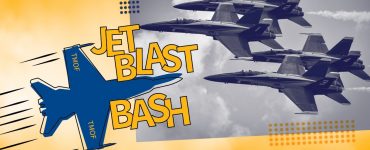 An image of the Navy Blue Angels jets flying in the sky along with the words "Jet Blast Bash"