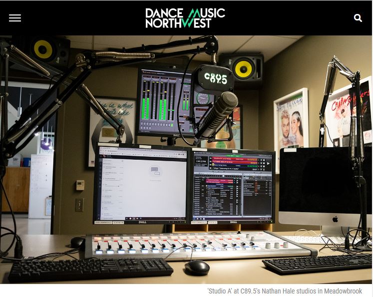 Image of Dance Music NW online magazine article about c89.5, with a photo of c89.5 studio C