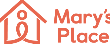 The words "Mary's Place" below a simplified icon of a figure in a house, all in orange.
