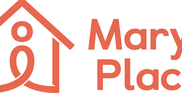 The words "Mary's Place" below a simplified icon of a figure in a house, all in orange.