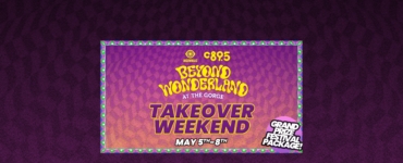 The words "Beyond Wonderland at the Gorge, Take Over Weekend, May 5th-8th" on a purple background