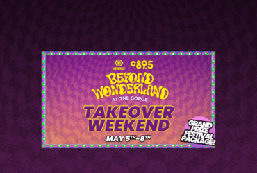 The words "Beyond Wonderland at the Gorge, Take Over Weekend, May 5th-8th" on a purple background