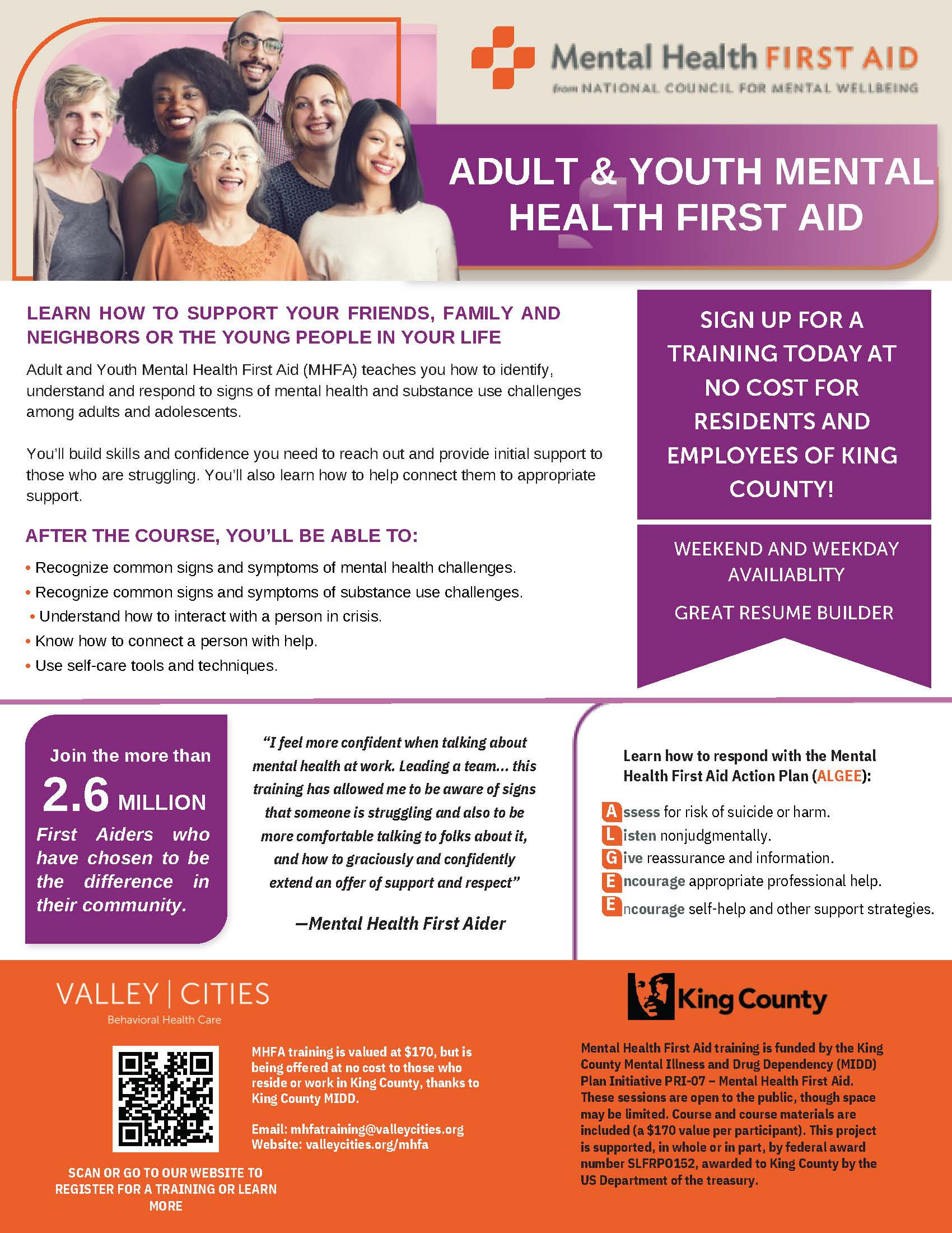An infographic about "ADULT & YOUTH MENTAL HEALTH FIRST AID" click on the graphic for more information.