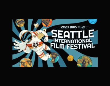 A black background featuring the image with the words "Seattle International Film Festival" and an astronaut