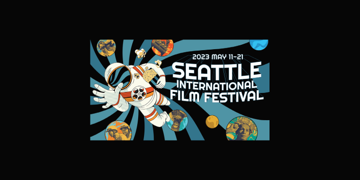 A black background featuring the image with the words "Seattle International Film Festival" and an astronaut