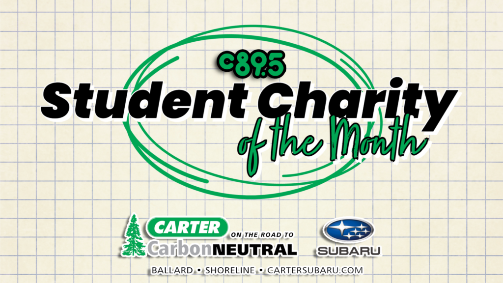 Logo of Student Charity of the Month, with the logo of Carter Subaru at the bottom