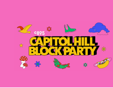 The words "Capitol Hill Block Party" with the C895 logo on a pink background