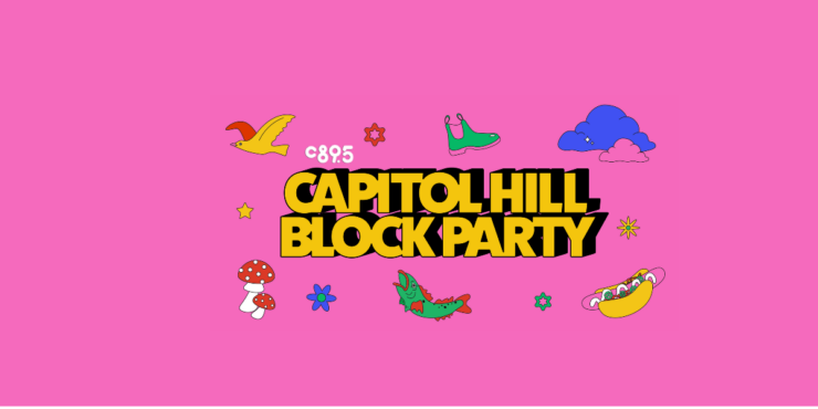 A pink background with the words "Capitol Hill Block Party" and the C895 logo