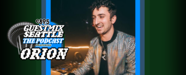An image of Orion DJing in a night club with the words "Guest Mix Seattle: The Podcast feauring Lucy LeFreak" with an image of the Space Needle