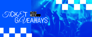 A blue background with an image of hands in the air at a concert with the words "Ticket Giveaways this week..."