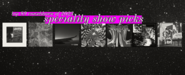 A space background with the words "Top 89 of 2023 - Speciality Show Picks" in white and pink with the album covers blurred out