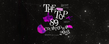 A black and white background of space with the "Top 89 Countdown 2023" with astronauts and CDs