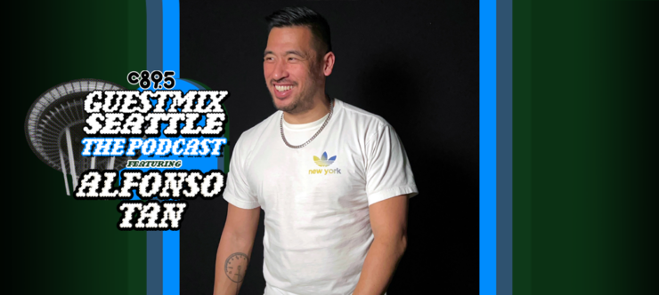 An image of Alfonso Tan with the words "Guest Mix Seattle: The Podcast feauring Sloane Motion" with an image of the Space Needle