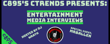 Upper text in green "C895's C-Trends Presents: Entertainment Media Interviews" Lower text in light green surrounding MrBallen logo "Hosted by DJ Wrath..... Special Guest: MrBallen. On top of purple background with c895 logo in lower left corner.