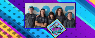 A graphic image with the c89.5 logo, an inset image with the words "Give Big" and a photo graph 5 teenage students standing in front of the c89.5 logo in our studios.