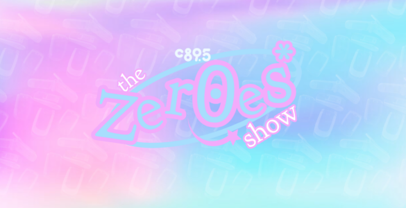 A pink and blue gradient background with flip phones and the words "The Zeroes Show"