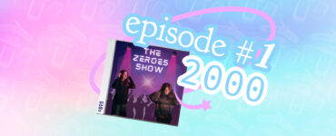 An image of two students wearing headphones in a cartoon club with the words "The Zeroes Show"