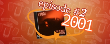 An image of two students wearing headphones in a cartoon club with the words "The Zeroes Show, Episode 2, 2001"