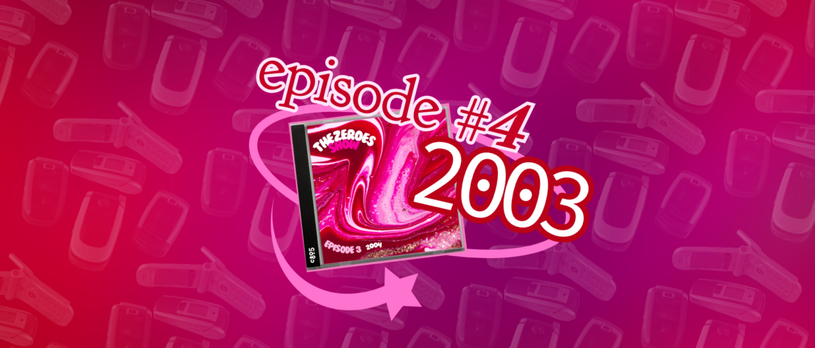A CD case with an image of a pink and white swirling paint. With the words "The Zeroes Show, 2003, Episode 3"