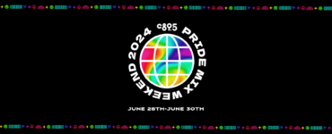 Logo of "C895 Pride Weekend 2024" featuring a colorful grid within a circle, text "JUNE 28TH-JUNE 30TH" below, set against a black background.