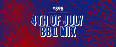 Text "C895 4th of July BBQ Mix" over a blue background with red firework bursts.