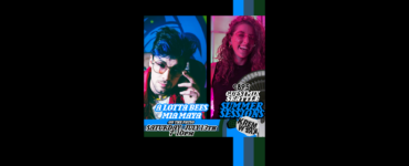 Promotional flyer for a DJ event featuring two artists, alottabees and Mia Maya at Krem Werk. The flyer shows two separate images: the first artist wearing glasses with a blue neon background, and the second artist smiling broadly under pink neon lighting. Event details include a guest mix by Summer Sessions on Saturday, July 13th from 7-10 PM.