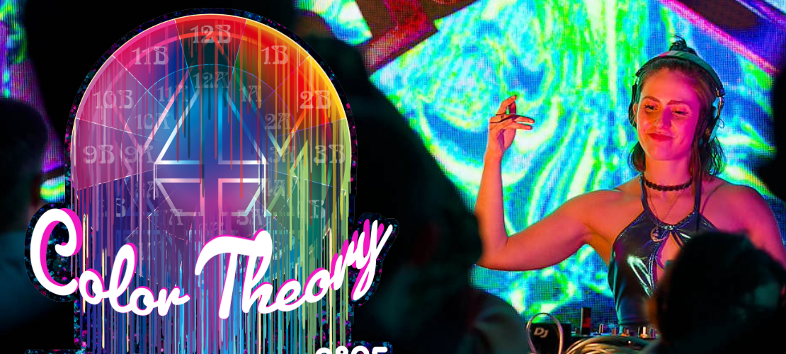 A DJ performs at a nightclub, surrounded by colorful lighting and an engaged crowd, enhancing the lively atmosphere.