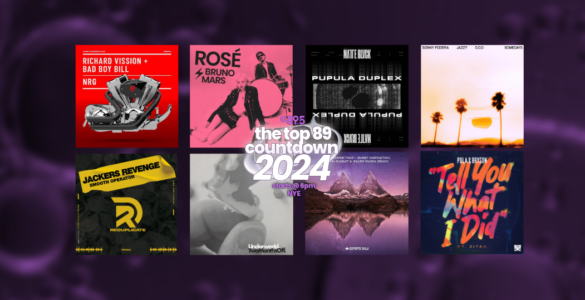 A promotional banner featuring a collection of seven diverse music album covers from various artists, including names like Richard Wilson, Rosé & Bruno Mars, and Jackeye's Revenge, displayed against a dark, purple textured background.