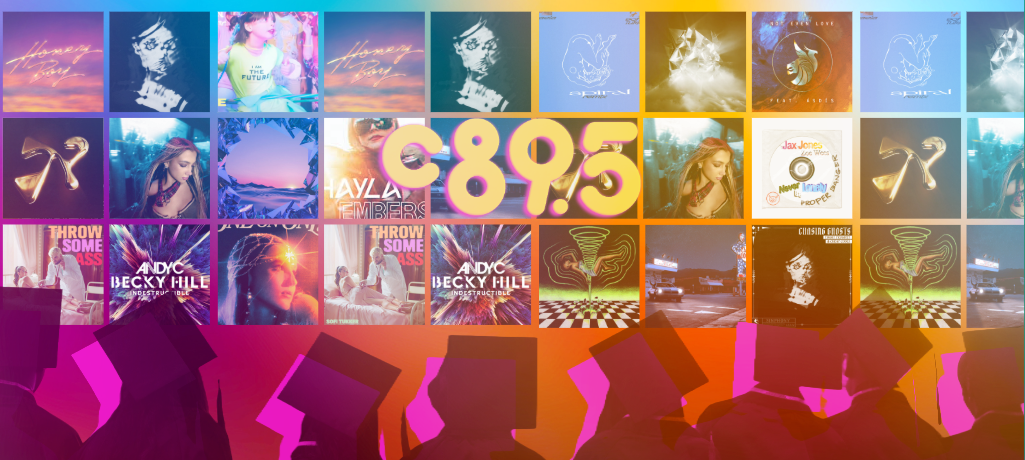 Colorful collage featuring album covers from various artists including Jax Jones and Hayla, with vibrant, neon-like backgrounds in shades of pink, blue, and orange.