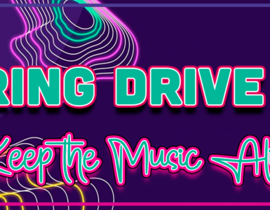 A graphic image with the words: Spring Drive '25 Keep the Music Alive!