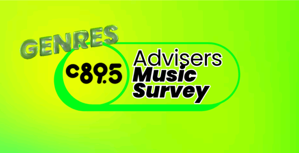 Logo of "Advisers Music Survey" on a bright green background, featuring the word "GENRES" and the frequency "C895" in stylized text.