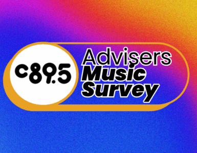 Logo of C88.5 Advisers Music Survey on a pink background.