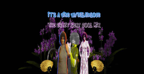 Promotional image featuring two stylized figures with colorful and elaborate floral designs around them, accompanied by text that reads "It's a VIBE The Crazy Sexy Cool Mix.