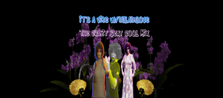 Promotional image featuring two stylized figures with colorful and elaborate floral designs around them, accompanied by text that reads "It's a VIBE The Crazy Sexy Cool Mix.