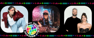 Collage of three diverse individuals: a person in a fashionable outfit posing with crossed legs, a DJ enjoying music at a console under vibrant lights, and two models posing together at a photo shoot.