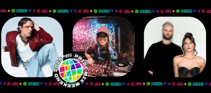 Collage of three diverse individuals: a person in a fashionable outfit posing with crossed legs, a DJ enjoying music at a console under vibrant lights, and two models posing together at a photo shoot.