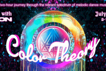 Promotional graphic for "Afterglow with Madeon, Color Theory, Episode 15" event on July 27, 2025, featuring bright colors and stylized text, emphasizing a melodic dance music theme.