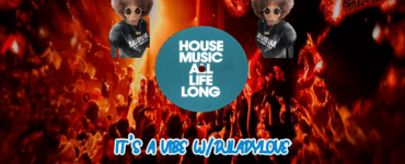 Promotional graphic for 'House Music All Life Long' featuring DJ Lady Love, with images of her and a lively crowd enjoying a concert.