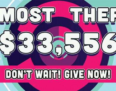 A graphic with the words "Almost There: 33,556 Don't Wait! Give Now!