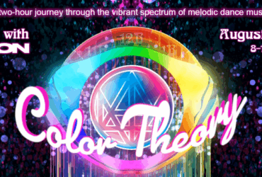 Promotional banner for "Color Theory," a two-hour journey through melodic dance music with Madeon on July 13, 2025, from 8-10 PM Pacific Time, showing a vibrant, colorful graphic with the name "Afterglow with Madlon" and "Episode 16" details.
