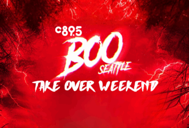 Promotional banner for C89.5's Boo Seattle Take Over Weekend event with stylized red and black theme.