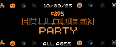 Invitation banner for a Halloween Party on October 30, 2023, featuring the event name in large orange letters, surrounded by themed decorations like pumpkins, spiders, and bats