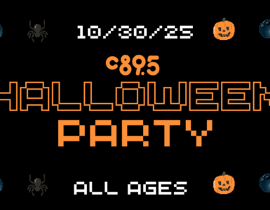 Invitation banner for a Halloween Party on October 30, 2023, featuring the event name in large orange letters, surrounded by themed decorations like pumpkins, spiders, and bats