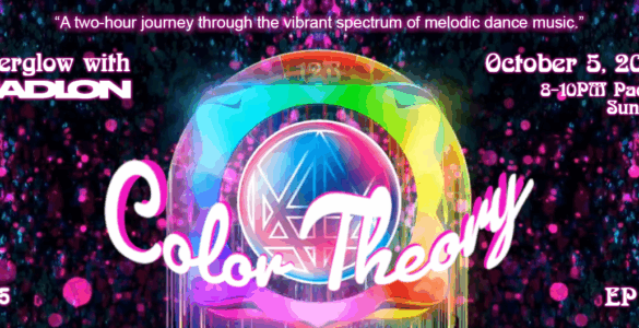 Promotional banner for "Afterglow with Madeon: Color Theory" airing on October 5, 2025, featuring a colorful graphic of a sound spectrum and event details.
